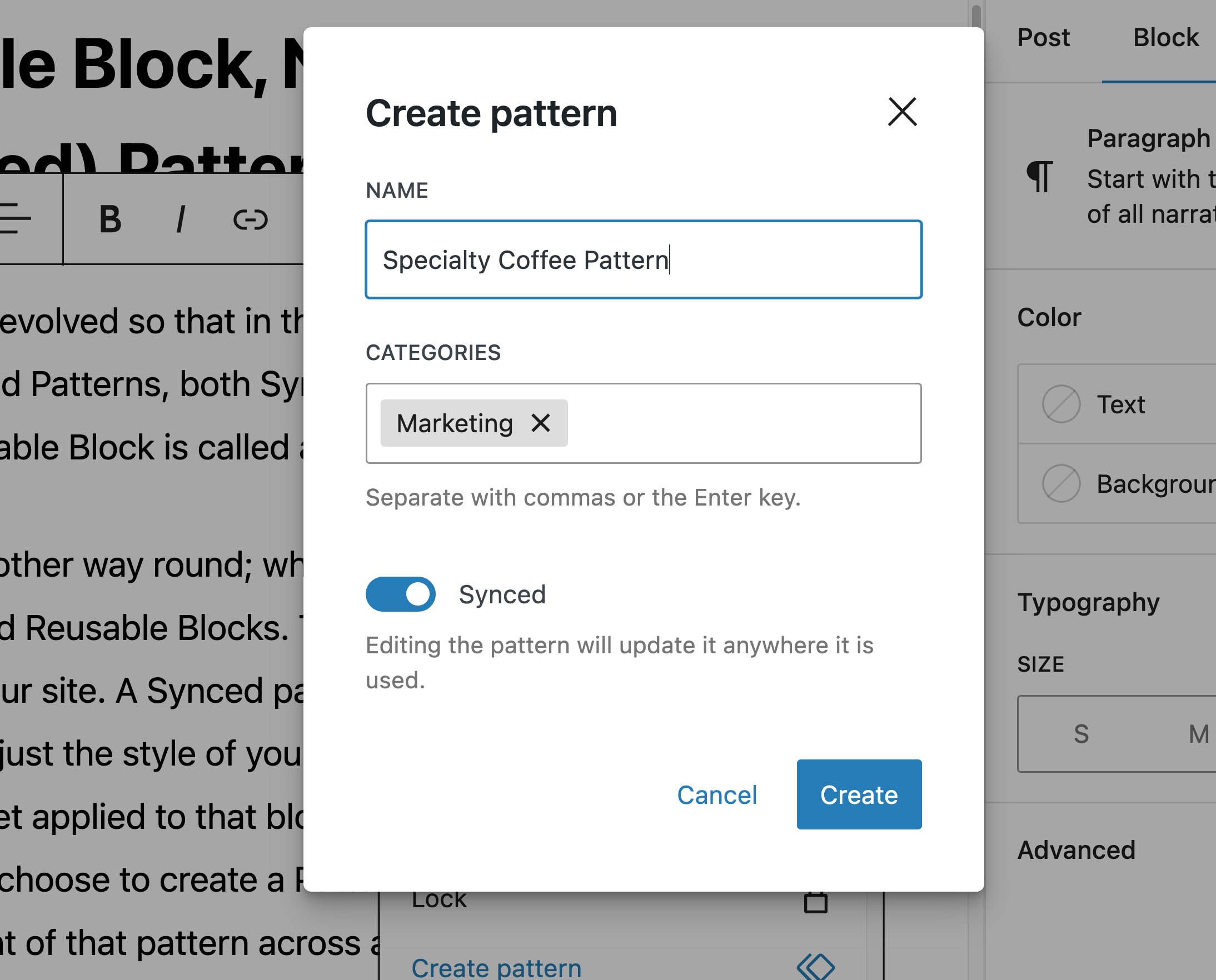 wordpress reusabel blocks now synced patterns